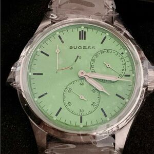 NIB Sugess Automatic Power Reserve Date Seagull Movement Extra S/S Bracelet